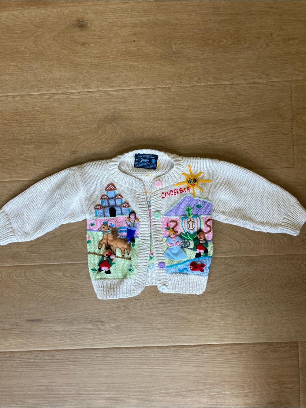 Handmade Cream Cinderella Embroidered Kids Cardigan